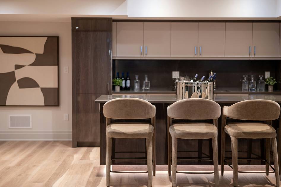 Cozy home bar corner with elegant lighting fixtures