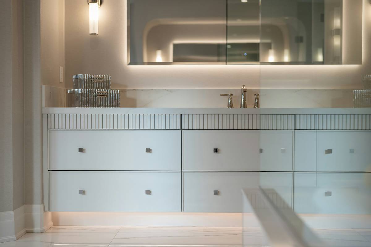 Diagram showing bathroom lighting zones with IP rating requirements and ideal bar fixture placement beside mirror